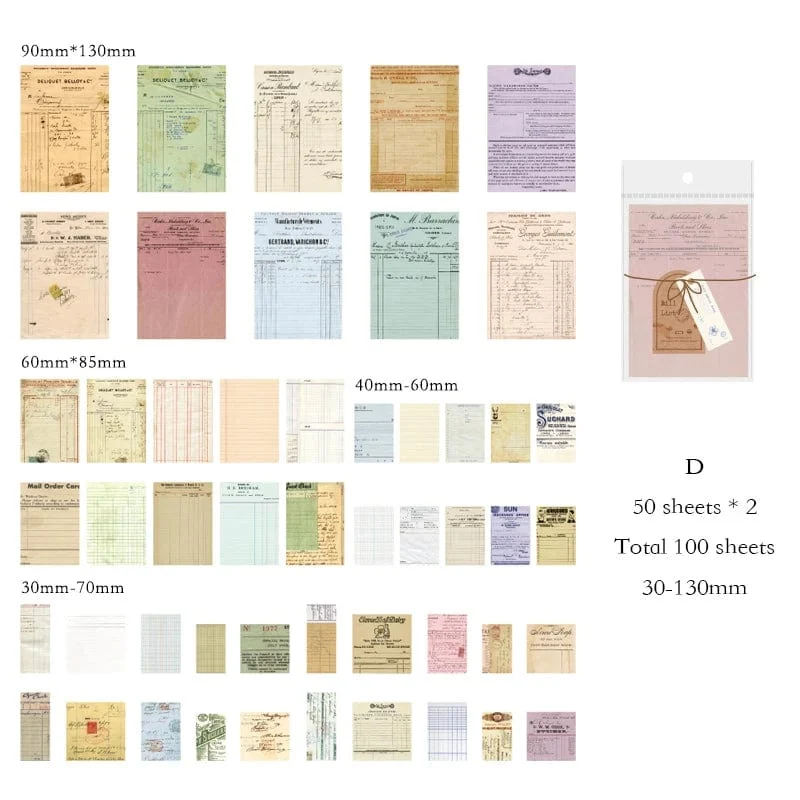 Journamm 100 Stück/Packung Vintage Scrapbooking Light Paper Kit DIY Junk Journal Collage Briefpapier Hintergrund Dekor Materialien Papier