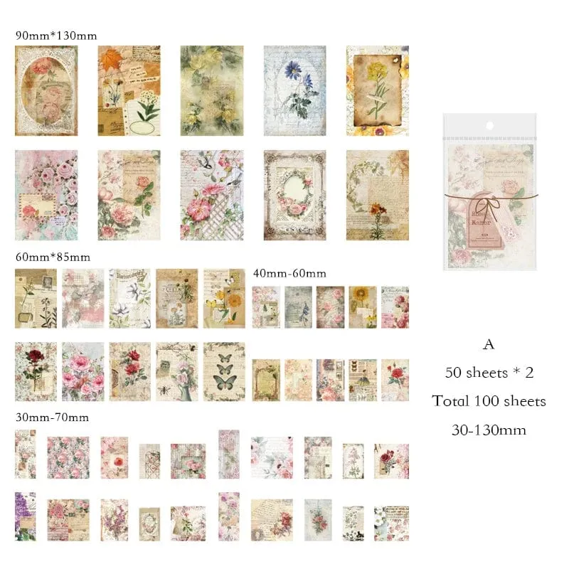 Journamm 100 Stück/Packung Vintage Scrapbooking Light Paper Kit DIY Junk Journal Collage Briefpapier Hintergrund Dekor Materialien Papier
