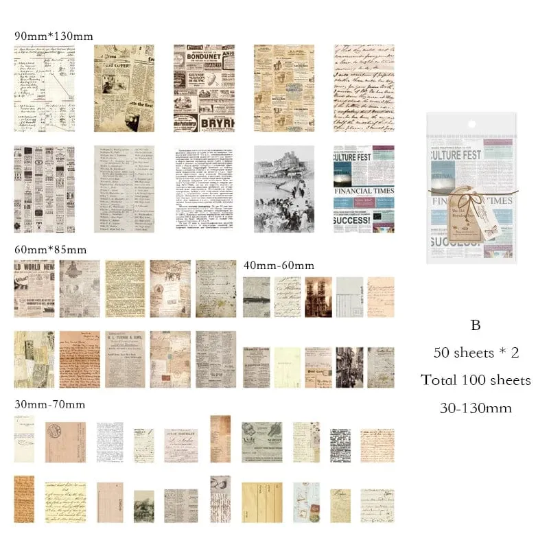 Journamm 100 Stück/Packung Vintage Scrapbooking Light Paper Kit DIY Junk Journal Collage Briefpapier Hintergrund Dekor Materialien Papier