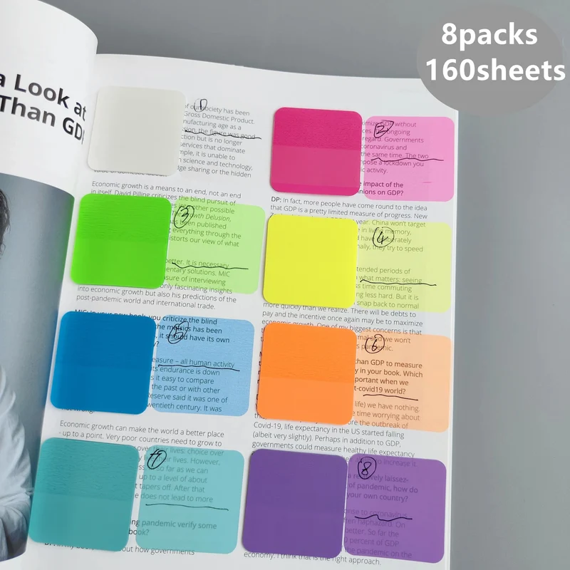 160 Blatt 8 Farben Transparente Haftnotizen Kratzer Aufkleber Notizblöcke Papier Klarer Notizblock Schulschreibwaren Bürobedarf