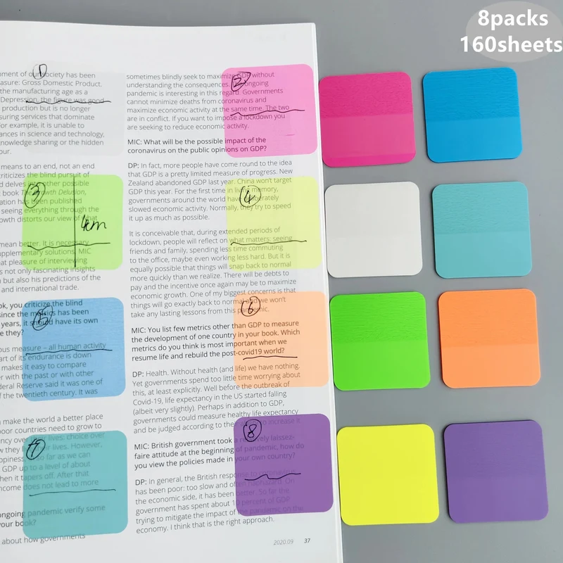 160 Blatt 8 Farben Transparente Haftnotizen Kratzer Aufkleber Notizblöcke Papier Klarer Notizblock Schulschreibwaren Bürobedarf