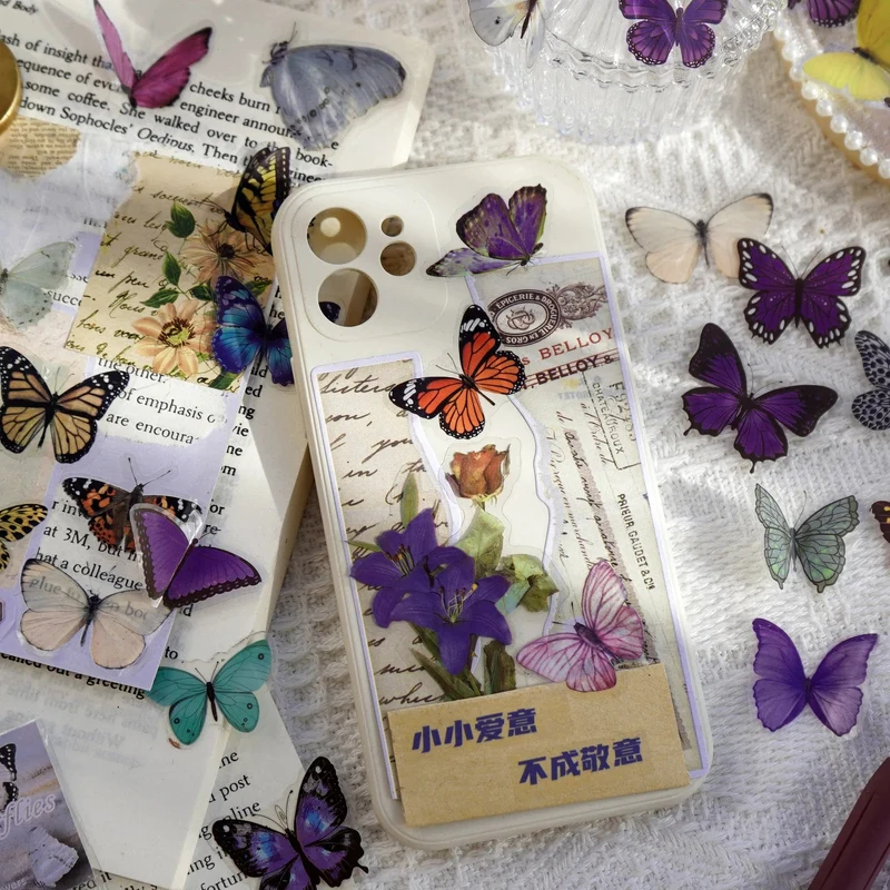 Card Lover 40 Stück [Butterfly Garden Series] Vintage Journal-Aufkleber, wasserfest, Papieraufkleber, Papier, Scrapbooking-Material-Kit