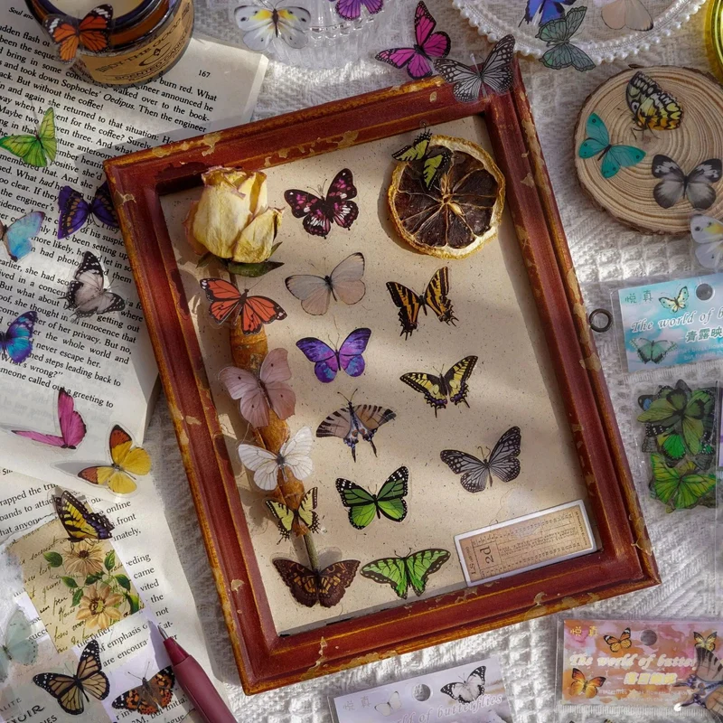 Card Lover 40 Stück [Butterfly Garden Series] Vintage Journal-Aufkleber, wasserfest, Papieraufkleber, Papier, Scrapbooking-Material-Kit