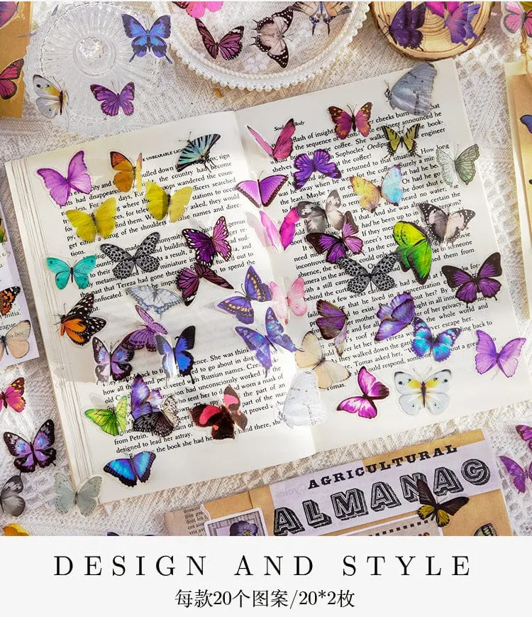 Card Lover 40 Stück [Butterfly Garden Series] Vintage Journal-Aufkleber, wasserfest, Papieraufkleber, Papier, Scrapbooking-Material-Kit