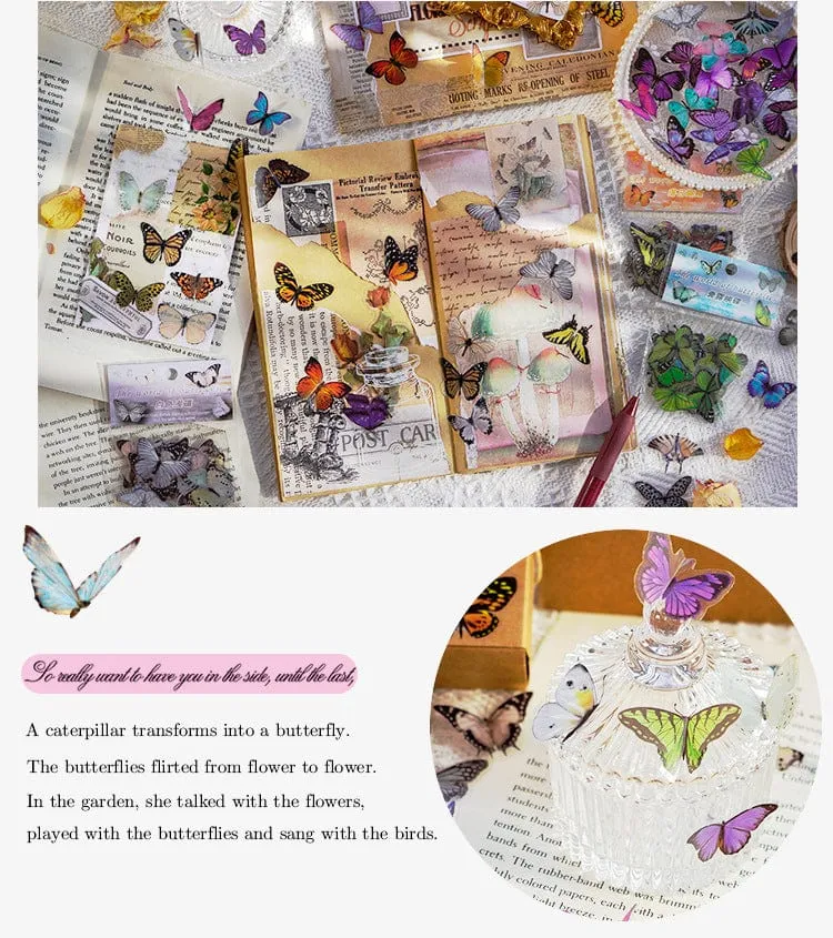 Card Lover 40 Stück [Butterfly Garden Series] Vintage Journal-Aufkleber, wasserfest, Papieraufkleber, Papier, Scrapbooking-Material-Kit