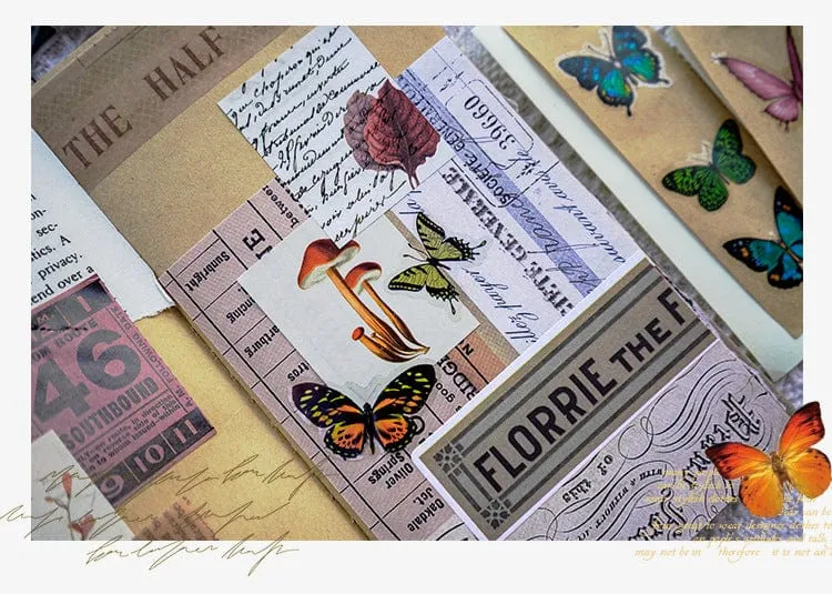 Card Lover 40 Stück [Butterfly Garden Series] Vintage Journal-Aufkleber, wasserfest, Papieraufkleber, Papier, Scrapbooking-Material-Kit