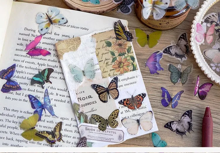 Card Lover 40 Stück [Butterfly Garden Series] Vintage Journal-Aufkleber, wasserfest, Papieraufkleber, Papier, Scrapbooking-Material-Kit