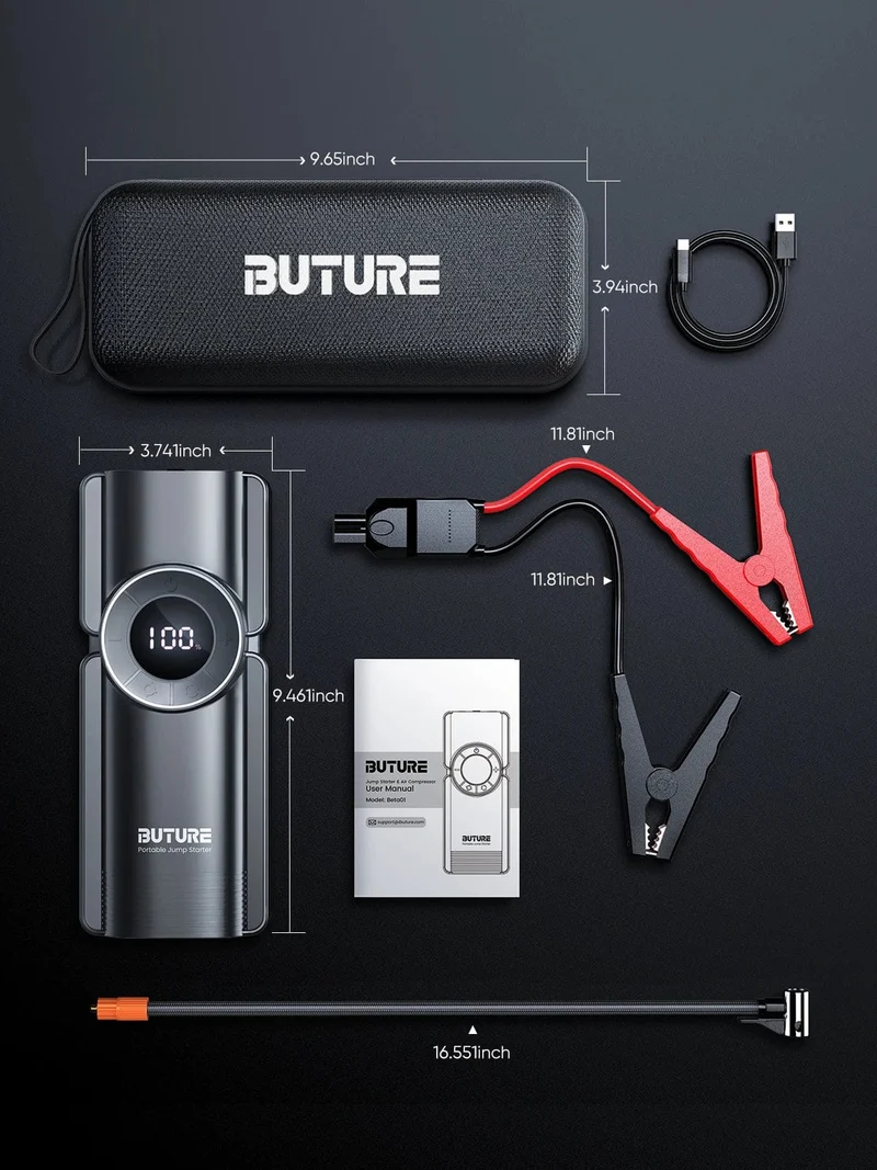 Buture 4 In 1 Starthilfe 150PSI Pumpe Luft Kompressor 20000mAh Power Bank 2500A Ausgangs Gerät 15V Digital Reifen inflator