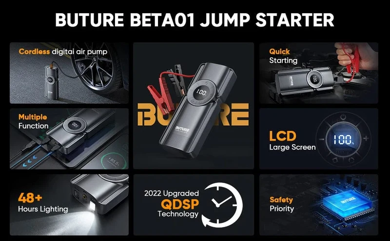 Buture 4 In 1 Starthilfe 150PSI Pumpe Luft Kompressor 20000mAh Power Bank 2500A Ausgangs Gerät 15V Digital Reifen inflator