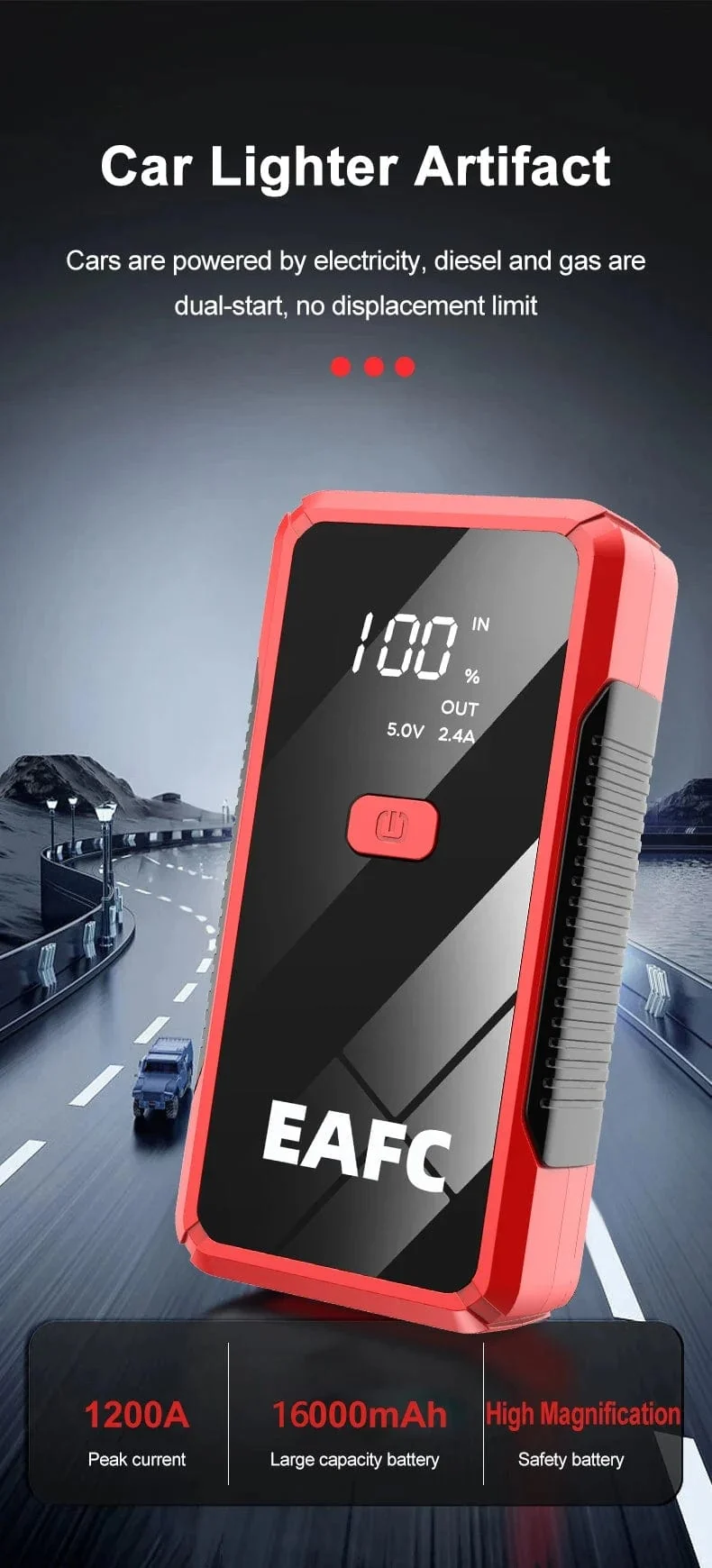 EAFC 12V Auto Starthilfe Power Bank Tragbares Autobatterie-Booster-Ladegerät Startgerät Auto-Notstartbeleuchtung