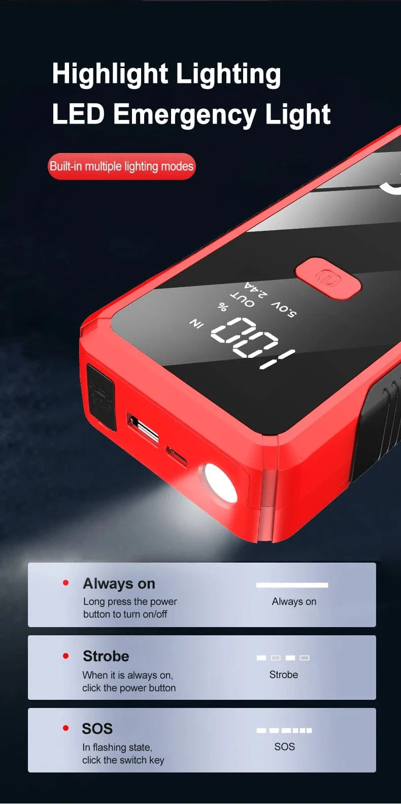 EAFC 12V Auto Starthilfe Power Bank Tragbares Autobatterie-Booster-Ladegerät Startgerät Auto-Notstartbeleuchtung
