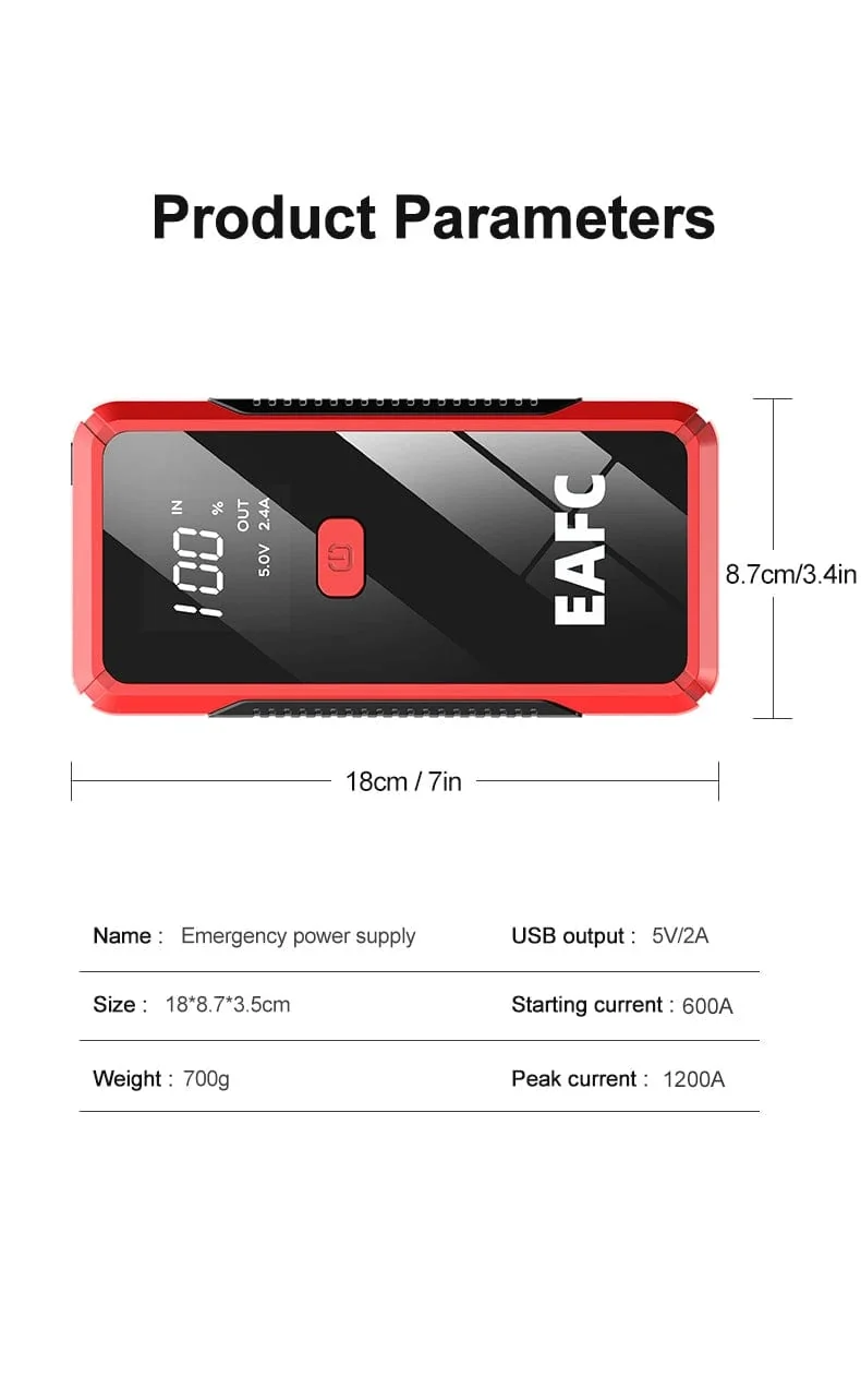 EAFC 12V Auto Starthilfe Power Bank Tragbares Autobatterie-Booster-Ladegerät Startgerät Auto-Notstartbeleuchtung