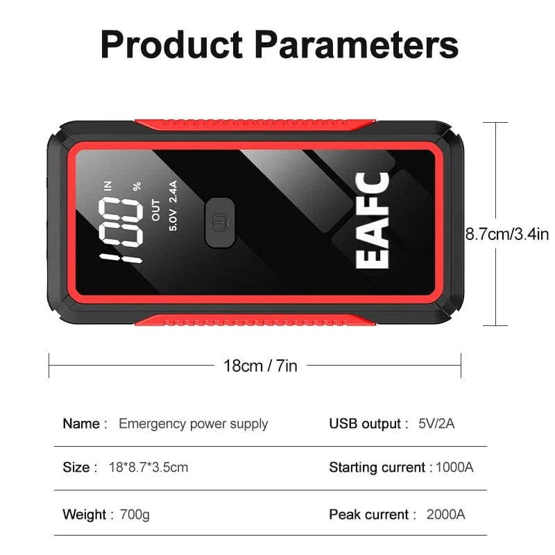 EAFC 12V Auto Starthilfe Power Bank Tragbares Autobatterie-Booster-Ladegerät Startgerät Auto-Notstartbeleuchtung