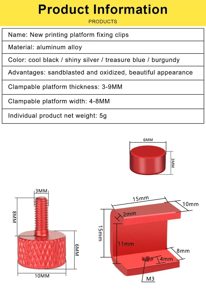3DSWAY 3D-Druckerteile Plattformklemme Glas-Aluminiumplatte Ultimaker UM Hotbed-Befestigungsclip Bauen Sie beheizte Betthalterung 4 Stück 8 Stück