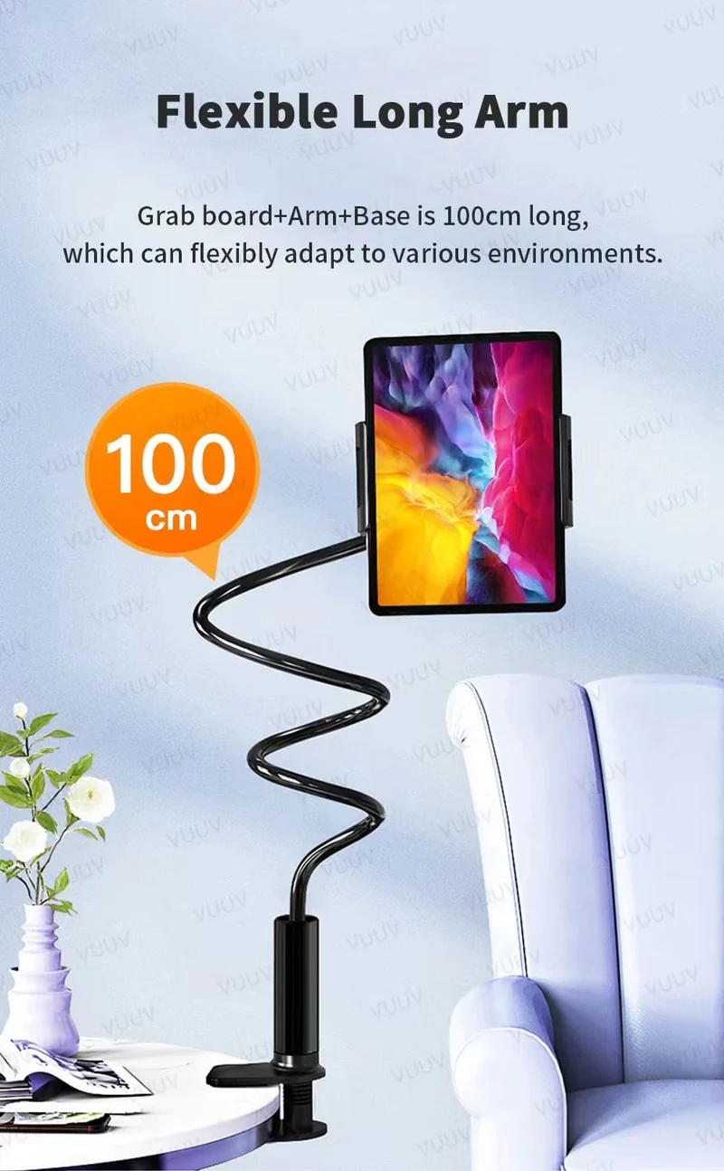 Schwanenhals-Tablet-Ständerhalter für Bett, Schreibtisch, Telefonhalter, flexible lange Armklemme, Tablet-Halterung für iPad, Samsung, Xiaomi, 4.7-11 Zoll