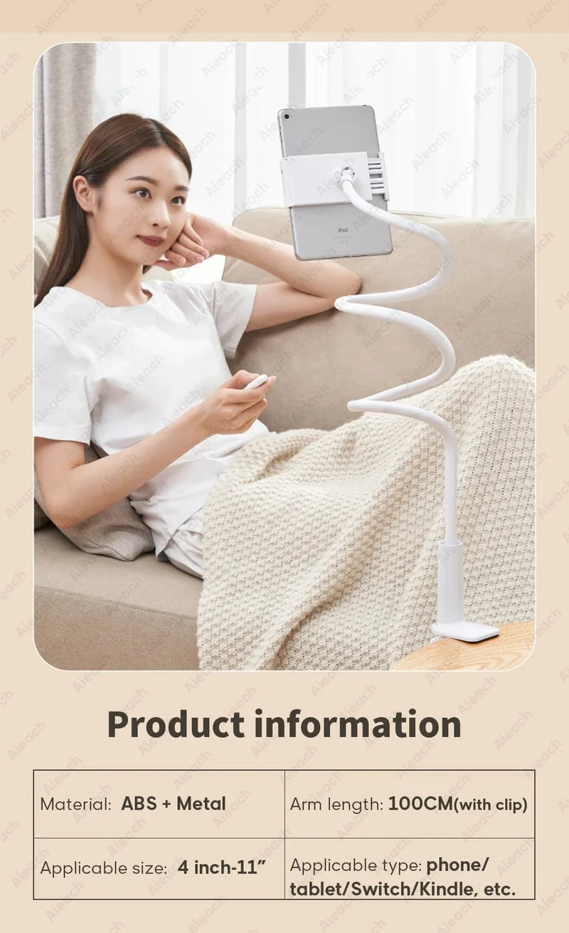 Schwanenhals-Tablet-Ständerhalter für Bett, Schreibtisch, Telefonhalter, flexible lange Armklemme, Tablet-Halterung für iPad, Samsung, Xiaomi, 4.7-11 Zoll