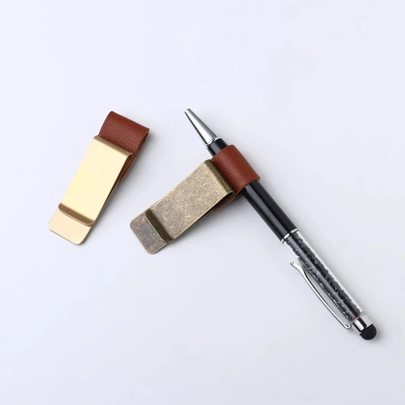 1 Stück Stifthalter aus Metall, Leder, Messing, Edelstahl, Bleistiftclip, Vintage, Milchnotizbuch, Stifthalter, Spirale, Loseblatt-Memoclip