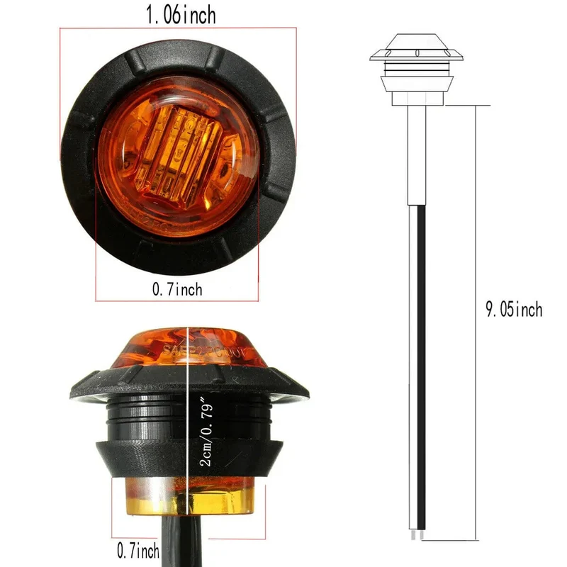 2 Stück 3/4 Zoll Halterung LED Rückseitenmarkierungsleuchten für LKW, Anhänger, Kabinenmarkierung, Boote 12V 24V ROT GRÜN GELB BLAU