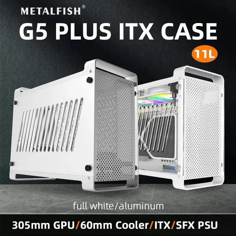 METALFISH G5 Plus Aluminium ITX Weiß Fall Koffer Tragbarer PC Gaming Computer Kleine Chassis Unterstützung SFX Netzteil/306mm GPU/12cm Lüfter