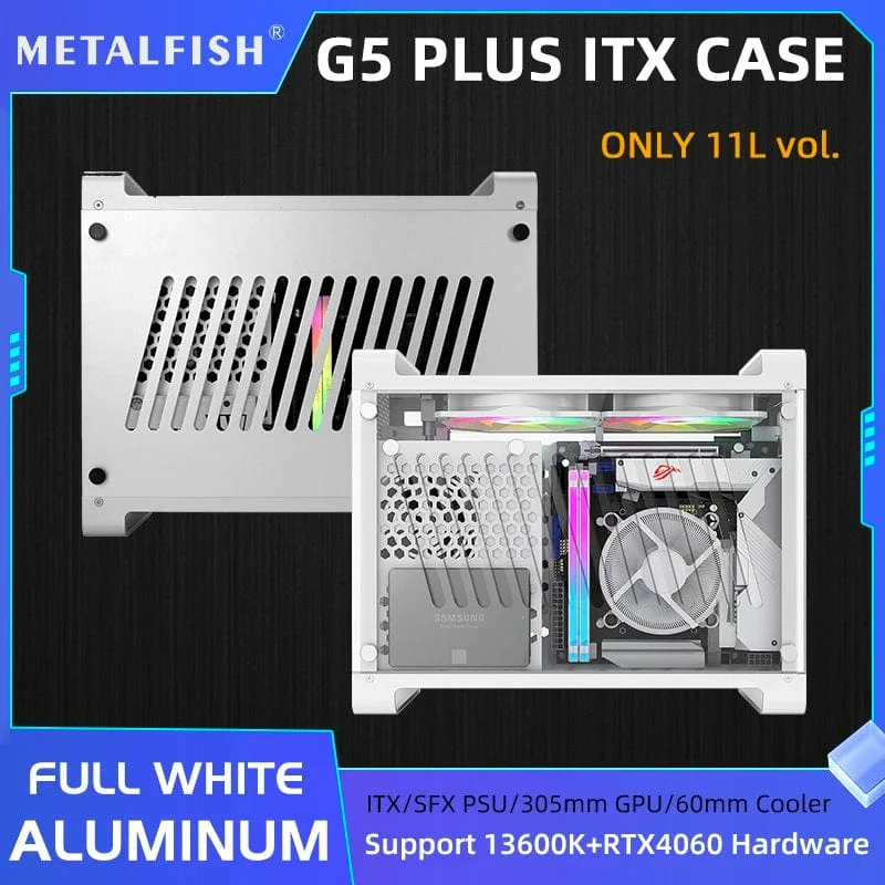 METALFISH G5 Plus Aluminium ITX Weiß Fall Koffer Tragbarer PC Gaming Computer Kleine Chassis Unterstützung SFX Netzteil/306mm GPU/12cm Lüfter
