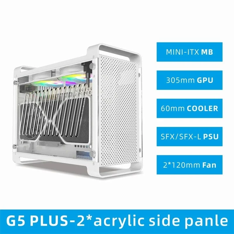 METALFISH G5 Plus Aluminium ITX Weiß Fall Koffer Tragbarer PC Gaming Computer Kleine Chassis Unterstützung SFX Netzteil/306mm GPU/12cm Lüfter
