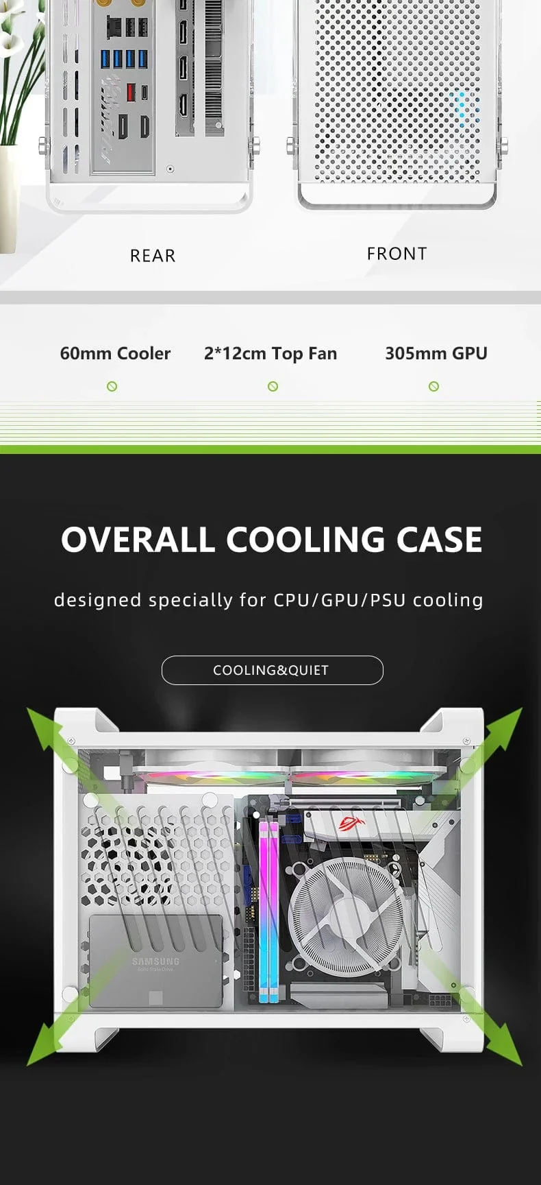 METALFISH G5 Plus Aluminium ITX Weiß Fall Koffer Tragbarer PC Gaming Computer Kleine Chassis Unterstützung SFX Netzteil/306mm GPU/12cm Lüfter
