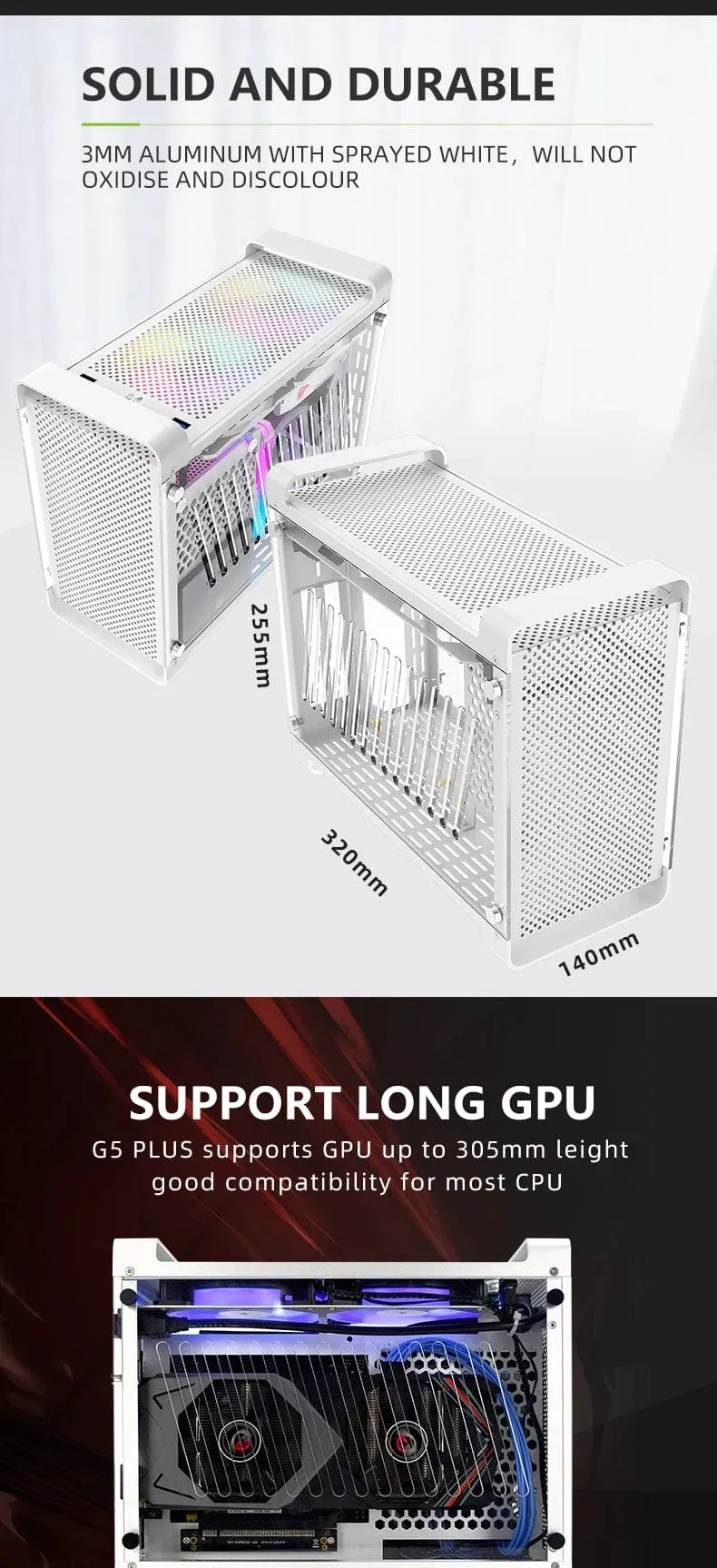 METALFISH G5 Plus Aluminium ITX Weiß Fall Koffer Tragbarer PC Gaming Computer Kleine Chassis Unterstützung SFX Netzteil/306mm GPU/12cm Lüfter