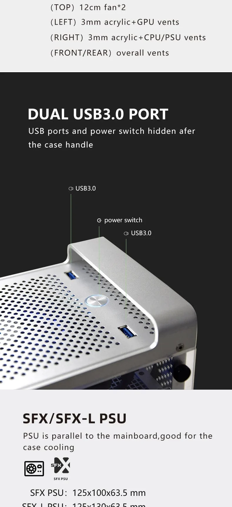 METALFISH G5 Plus Aluminium ITX Weiß Fall Koffer Tragbarer PC Gaming Computer Kleine Chassis Unterstützung SFX Netzteil/306mm GPU/12cm Lüfter