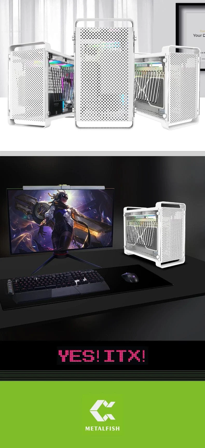 METALFISH G5 Plus Aluminium ITX Weiß Fall Koffer Tragbarer PC Gaming Computer Kleine Chassis Unterstützung SFX Netzteil/306mm GPU/12cm Lüfter