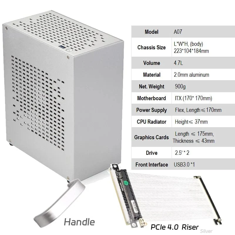 Vollaluminium 2.0mm HTPC Mini ITX A4 Chassis Spiel Computer Unterstützung Grafikkarte RTX2070 I5 Diskrete Display Fall K39 A07 A39