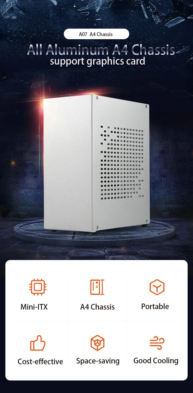 Vollaluminium 2.0mm HTPC Mini ITX A4 Chassis Spiel Computer Unterstützung Grafikkarte RTX2070 I5 Diskrete Display Fall K39 A07 A39