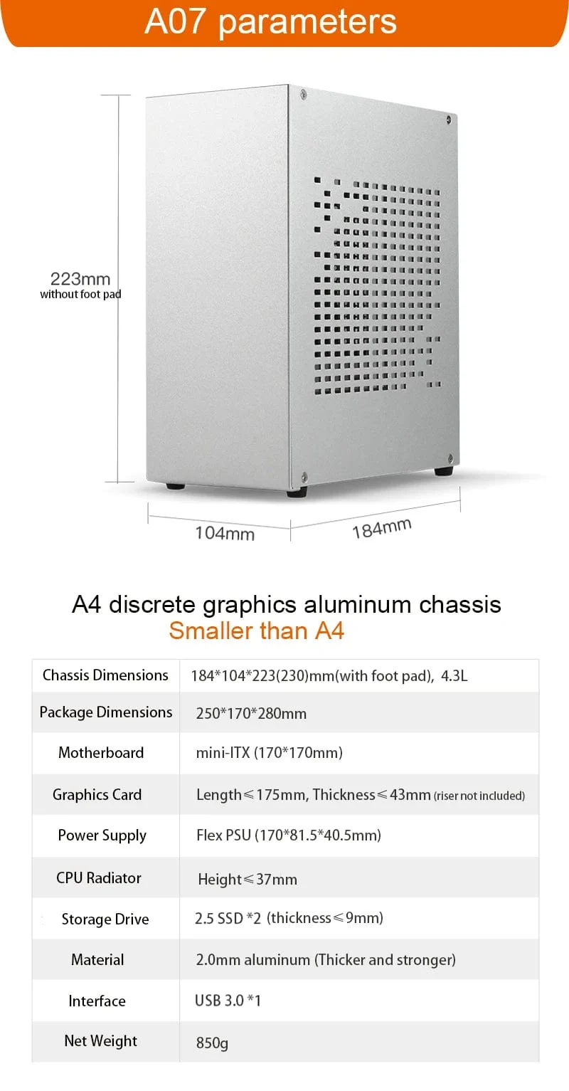 Vollaluminium 2.0mm HTPC Mini ITX A4 Chassis Spiel Computer Unterstützung Grafikkarte RTX2070 I5 Diskrete Display Fall K39 A07 A39
