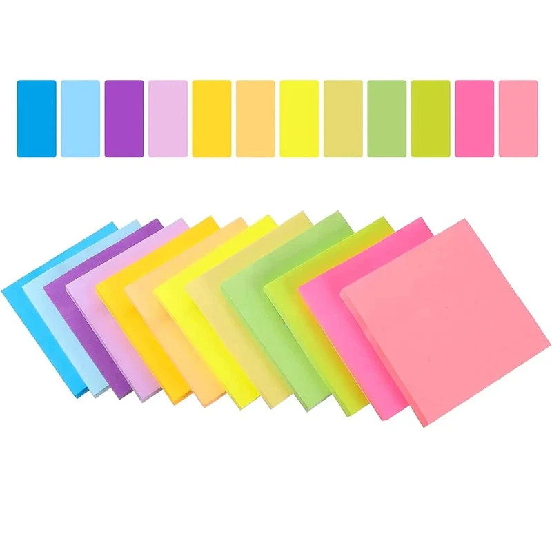 6 Stück fluoreszierende Farbe, 3 x 3 cm, Haftnotizen, Notizblöcke, Aufkleber, Planeraufkleber, Notizblock, Notizblock, Schulbürobedarf