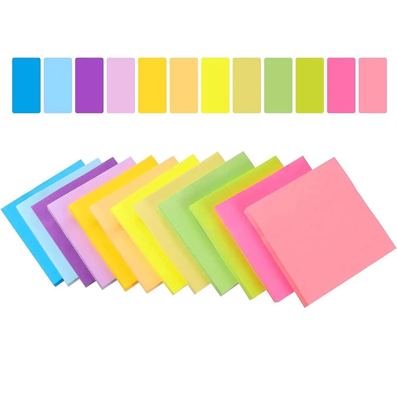6 Stück fluoreszierende Farbe, 3 x 3 cm, Haftnotizen, Notizblöcke, Aufkleber, Planeraufkleber, Notizblock, Notizblock, Schulbürobedarf