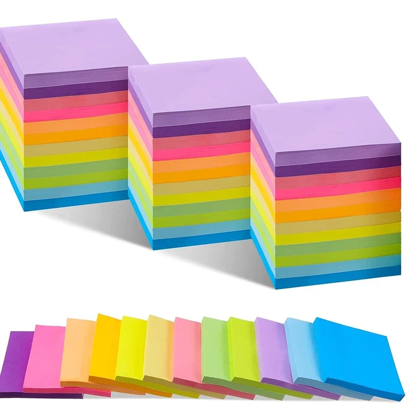6 Stück fluoreszierende Farbe, 3 x 3 cm, Haftnotizen, Notizblöcke, Aufkleber, Planeraufkleber, Notizblock, Notizblock, Schulbürobedarf