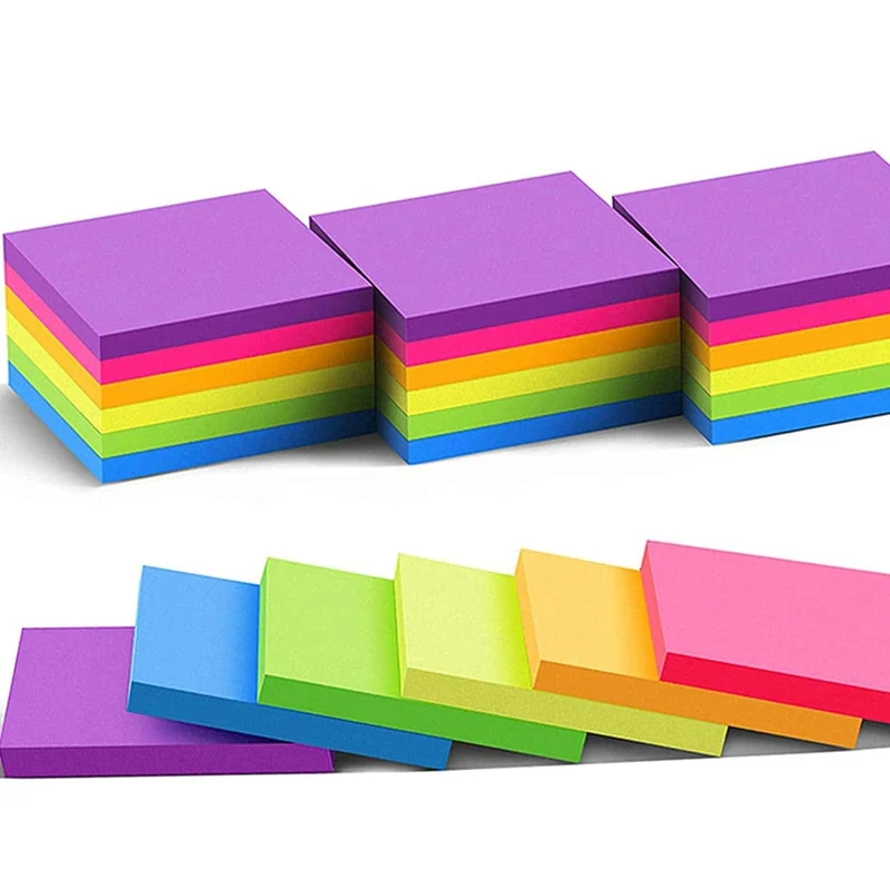 6 Stück fluoreszierende Farbe, 3 x 3 cm, Haftnotizen, Notizblöcke, Aufkleber, Planeraufkleber, Notizblock, Notizblock, Schulbürobedarf