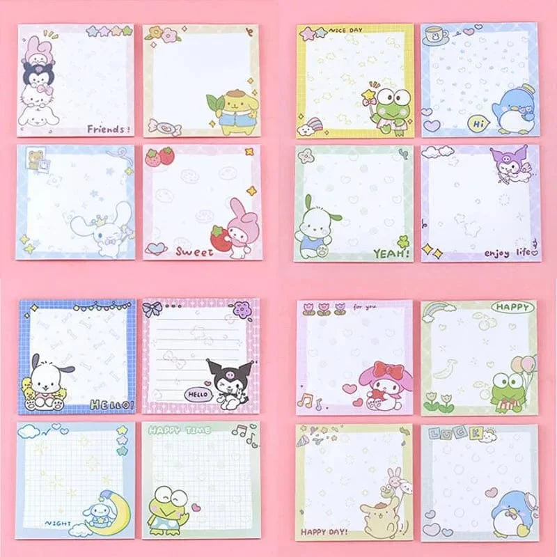 80 Blatt Sanrio Notizblock Haftnotizen Süße Melodie Pochacco Kuromi Briefpapier Etikett Notizblock Planer Aufkleber Post Schulbedarf