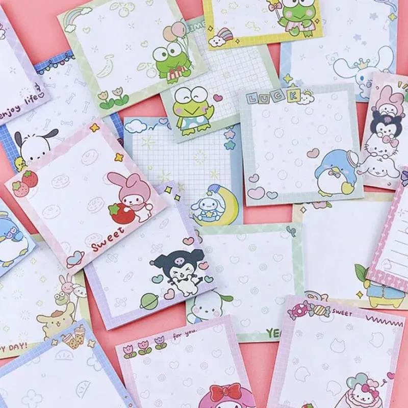 80 Blatt Sanrio Notizblock Haftnotizen Süße Melodie Pochacco Kuromi Briefpapier Etikett Notizblock Planer Aufkleber Post Schulbedarf
