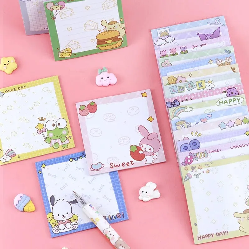 80 Blatt Sanrio Notizblock Haftnotizen Süße Melodie Pochacco Kuromi Briefpapier Etikett Notizblock Planer Aufkleber Post Schulbedarf