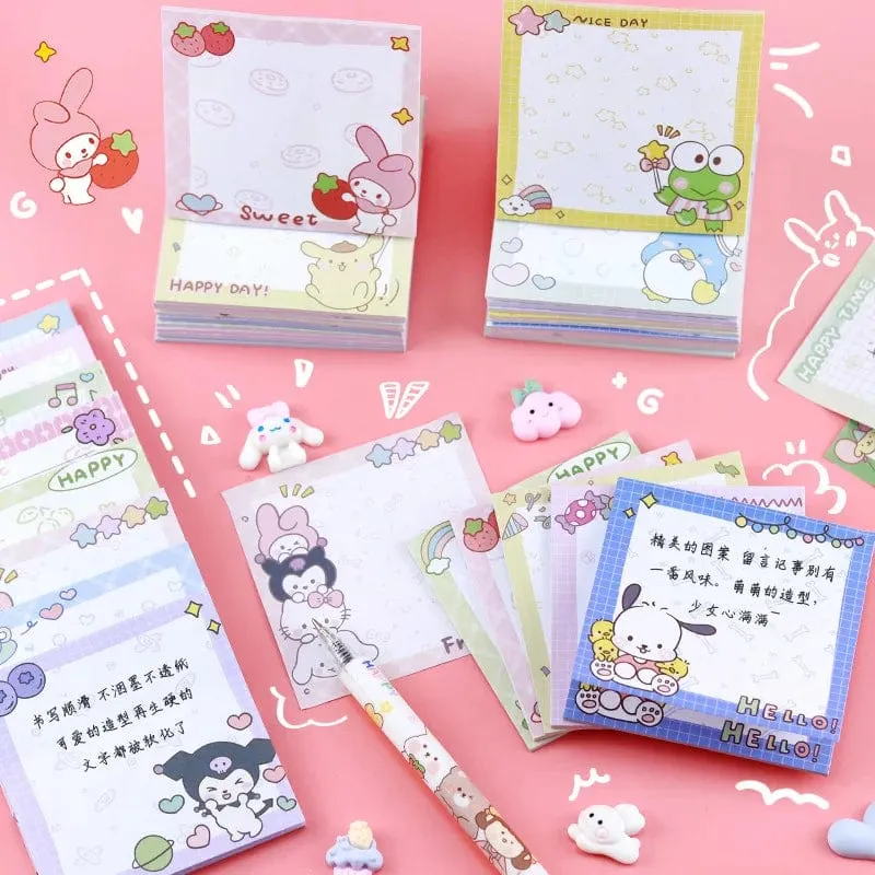 80 Blatt Sanrio Notizblock Haftnotizen Süße Melodie Pochacco Kuromi Briefpapier Etikett Notizblock Planer Aufkleber Post Schulbedarf