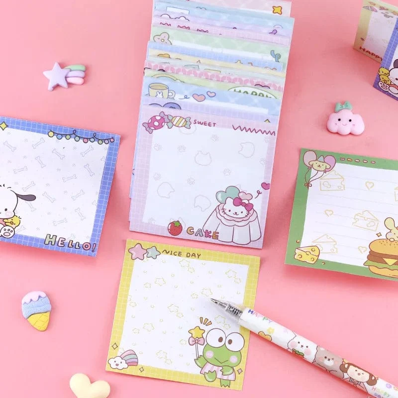 80 Blatt Sanrio Notizblock Haftnotizen Süße Melodie Pochacco Kuromi Briefpapier Etikett Notizblock Planer Aufkleber Post Schulbedarf