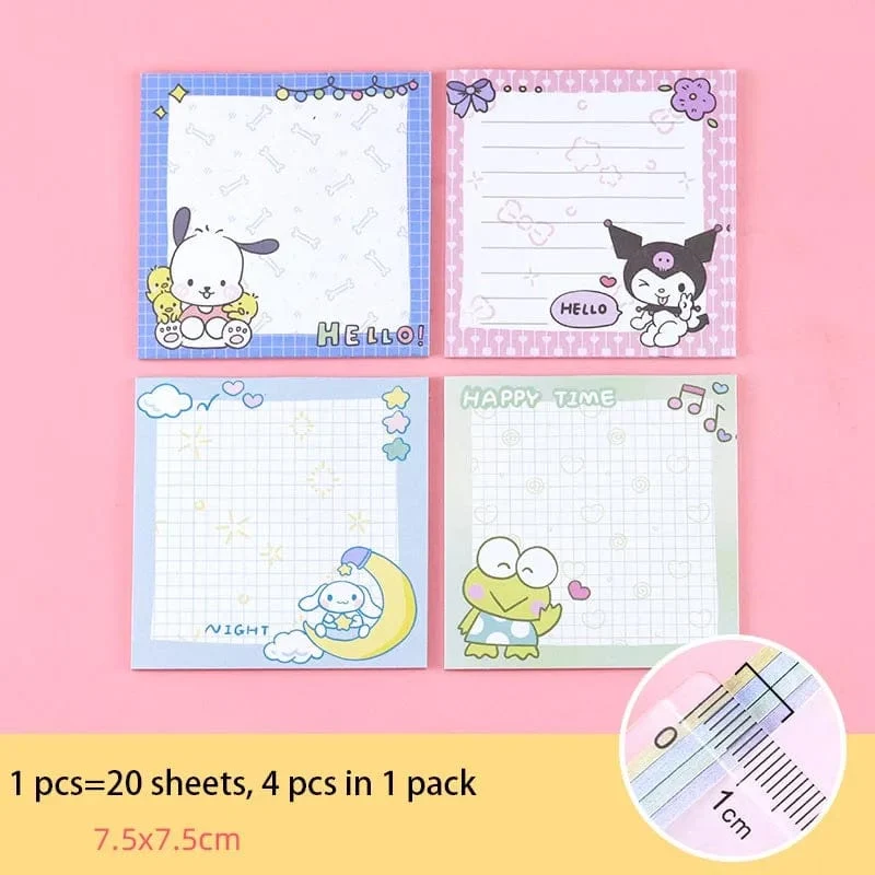 80 Blatt Sanrio Notizblock Haftnotizen Süße Melodie Pochacco Kuromi Briefpapier Etikett Notizblock Planer Aufkleber Post Schulbedarf