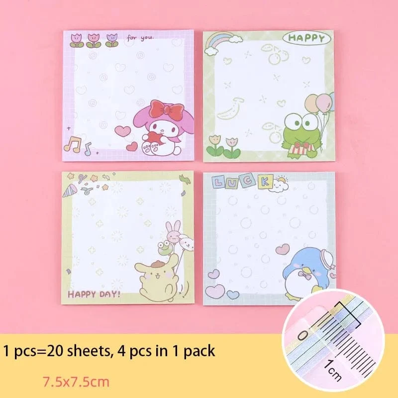 80 Blatt Sanrio Notizblock Haftnotizen Süße Melodie Pochacco Kuromi Briefpapier Etikett Notizblock Planer Aufkleber Post Schulbedarf