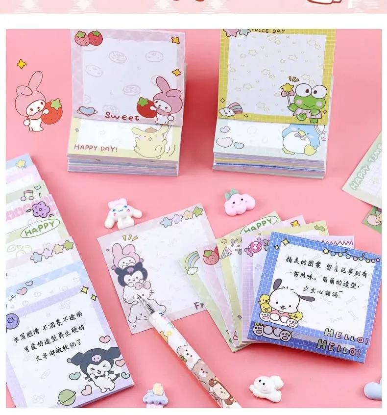 80 Blatt Sanrio Notizblock Haftnotizen Süße Melodie Pochacco Kuromi Briefpapier Etikett Notizblock Planer Aufkleber Post Schulbedarf