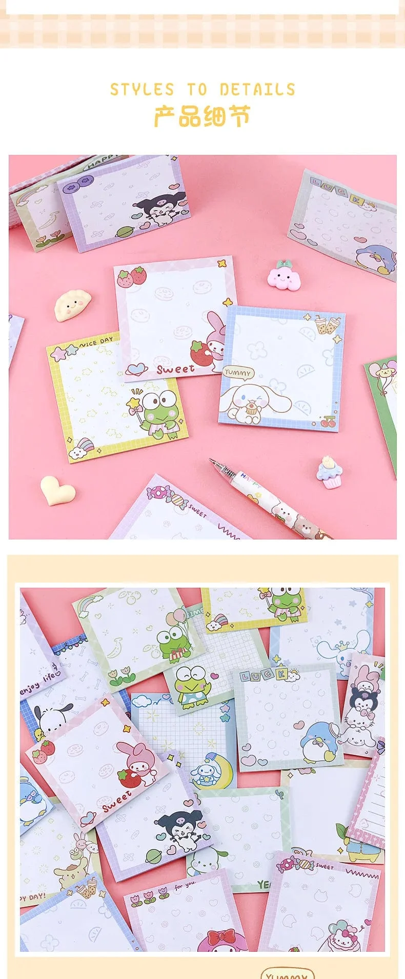 80 Blatt Sanrio Notizblock Haftnotizen Süße Melodie Pochacco Kuromi Briefpapier Etikett Notizblock Planer Aufkleber Post Schulbedarf
