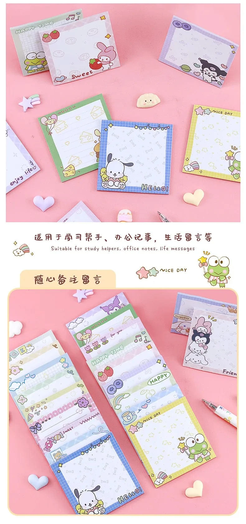 80 Blatt Sanrio Notizblock Haftnotizen Süße Melodie Pochacco Kuromi Briefpapier Etikett Notizblock Planer Aufkleber Post Schulbedarf