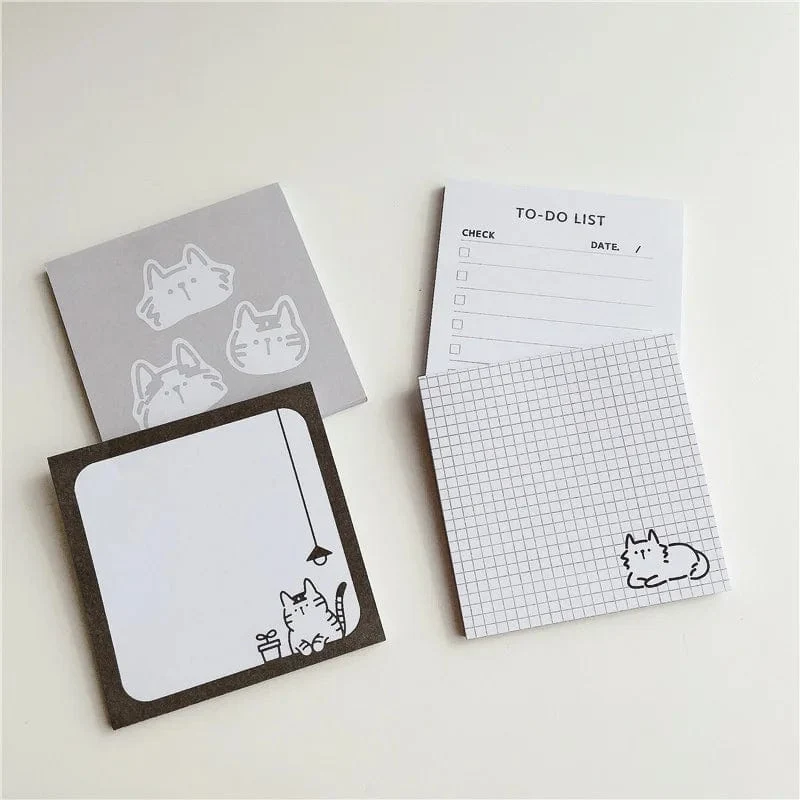 50 Blatt Cartoon Kurze Striche Niedliche Katze Notizblock Einfacher Stil Kawaii Nachrichtenpapier Student Aufgabenliste Notizen Schulschreibwaren