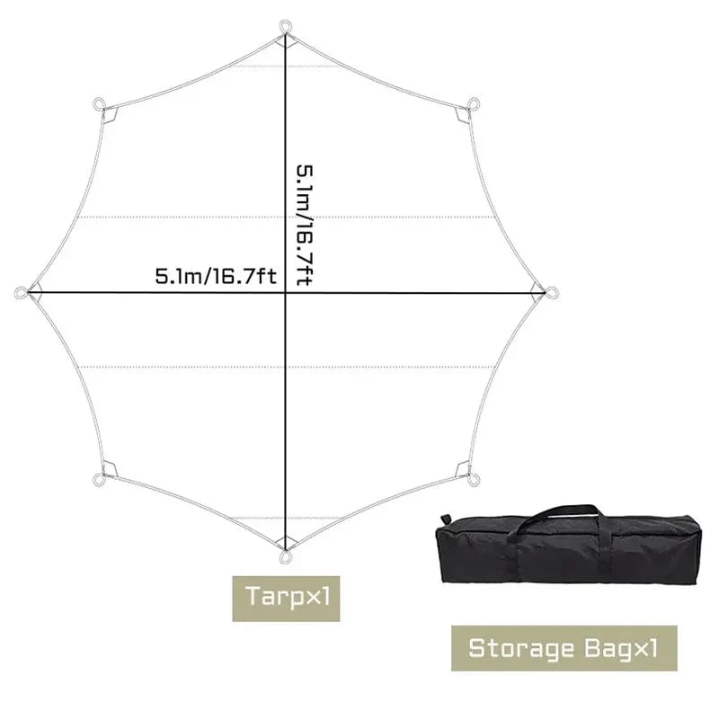 5.1 x 5.1 m große Campingplane, wasserdicht, achteckig, Schmetterling, für den Außenbereich, Sonnenschutz, Markise, Zelt, Schatten, Sonnenschutz, Strand, Touristenüberdachung