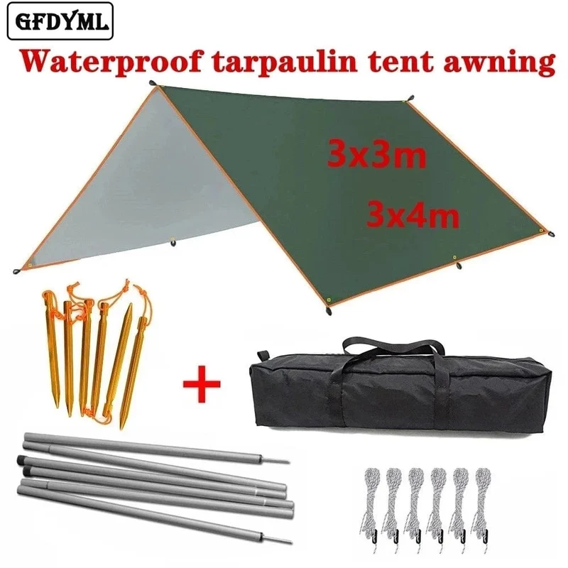 4x3m 3x3m Markise Wasserdichte Plane Zelt Schatten Ultraleicht Garten Baldachin Sonnenschirm Außen Camping Hängematte Regen fliegen Strand Sonnenschutz