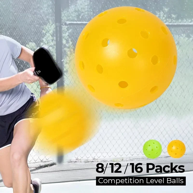 JIKEGO Outdoor-Pickleball-Bälle in Wettbewerbsqualität, 74 mm, 40 Löcher, 8, 12, 16 Packungen, PE, 26 g, Gelbgrün, Zubehör, Training